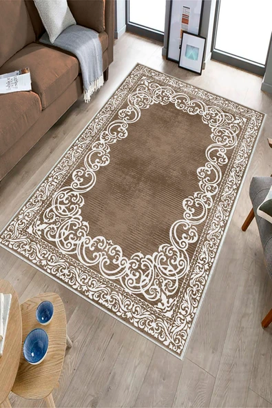 Makinede Yıkanabilir Leke Tutmaz  Vizon Dot Keçe Kaymaz Taban Eternity Salon Saçaksız Halı B1218  VİZON 180 x 280 - Resim 3