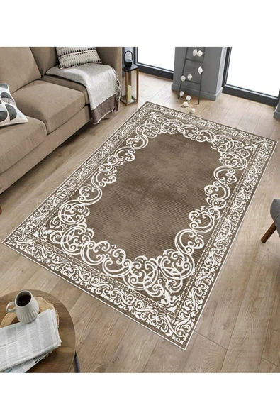 Makinede Yıkanabilir Leke Tutmaz  Vizon Dot Keçe Kaymaz Taban Eternity Salon Saçaksız Halı B1218  VİZON 180 x 280 - Resim 5