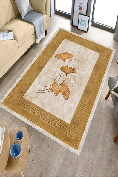 Makinede Yıkanabilir Leke Tutmaz  Gold Dot Keçe Kaymaz Taban Modern Salon Saçaksız Halı B1233  GOLD 80 x 300 - 3