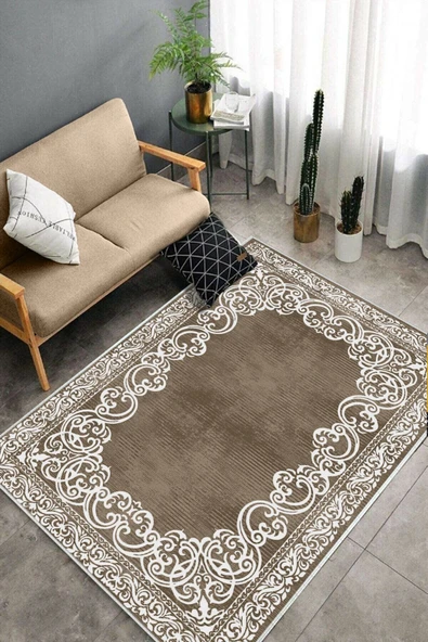 Makinede Yıkanabilir Leke Tutmaz  Vizon Dot Keçe Kaymaz Taban Eternity Salon Saçaksız Halı B1218  VİZON 180 x 280 - Resim 4