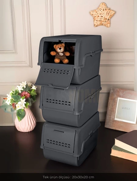 3'lü Set Organizer Erzak Kutusu Bpa Free Saklama Kutusu Soğanlık Sebzelik Sepet Antrasit 8 Lt x 3 - 2