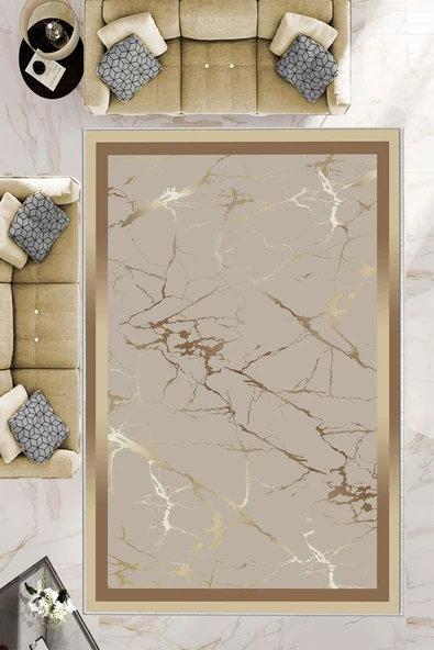 Makinede Yıkanabilir Leke Tutmaz  Gold-Vizon Dot Keçe Kaymaz Taban Çerçeve Salon Saçaksız Halı B1286  GOLD-VİZON 80 x 200