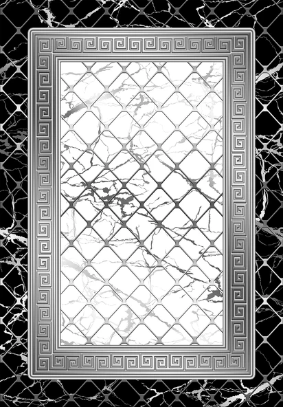 Makinede Yıkanabilir Leke Tutmaz  Siyah-Beyaz Dot Keçe Kaymaz Taban Versace Salon Saçaksız Halı B1294  SİYAH-BEYAZ 200 x 300 - Resim 2