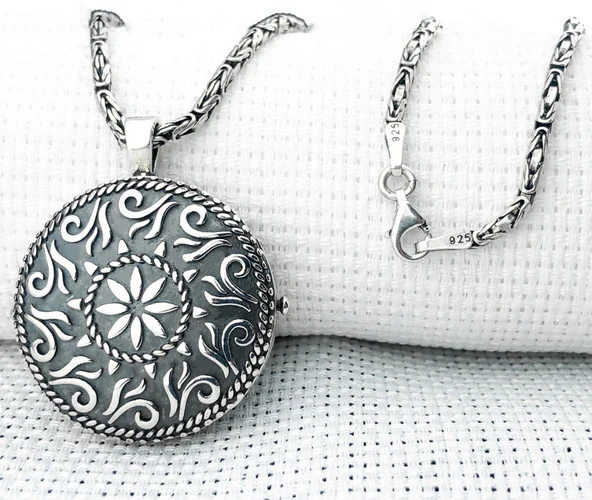 Yuvarlak 925 Ayar Cevşen Muska Kabı Kolye - Resim 2