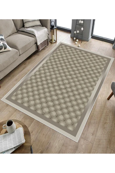 Makinede Yıkanabilir Leke Tutmaz  Bej-Vizon Dot Keçe Kaymaz Taban Modern Salon Saçaksız Halı B1290  BEJ-VİZON 80 x 150 - Resim 5