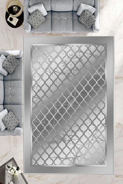 Makinede Yıkanabilir Leke Tutmaz  Gri Dot Keçe Kaymaz Taban Modern Salon Saçaksız Halı B1285  GRİ 100 x 300
