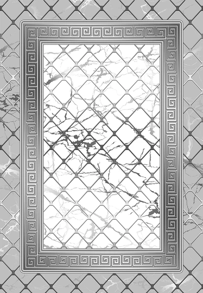 Makinede Yıkanabilir Leke Tutmaz  Gri-Beyaz Dot Keçe Kaymaz Taban Versace Salon Saçaksız Halı B1292  GRİ-BEYAZ 100 x 200 - Resim 2