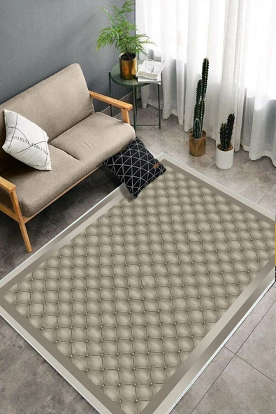 Makinede Yıkanabilir Leke Tutmaz  Bej-Vizon Dot Keçe Kaymaz Taban Modern Salon Saçaksız Halı B1290  BEJ-VİZON 80 x 150 - Resim 4