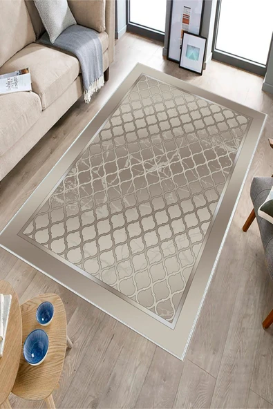 Makinede Yıkanabilir Leke Tutmaz  Bej-Vizon Dot Keçe Kaymaz Taban Modern Salon Saçaksız Halı B1284  BEJ-VİZON 200 x 300 - Resim 3