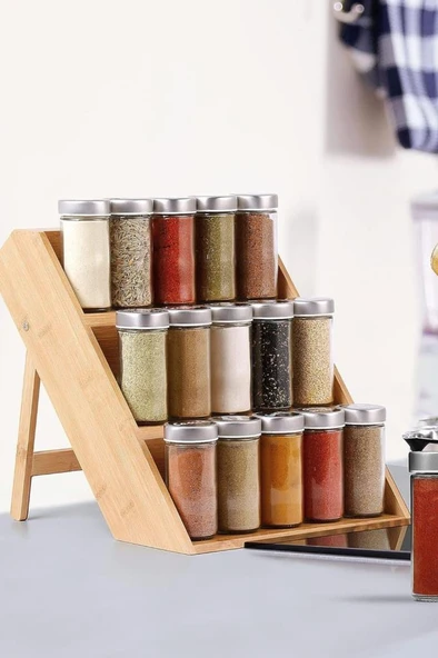 Bambu 3 Katlı Katlanır Ayaklı Baharatlık Standı - 2