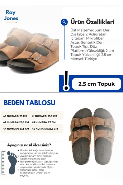 Roy Jones Delhi 4 Mevsim Anatomik Taban Çift Tokalı Ayarlanabilir Erkek Terlik 5002 - 5