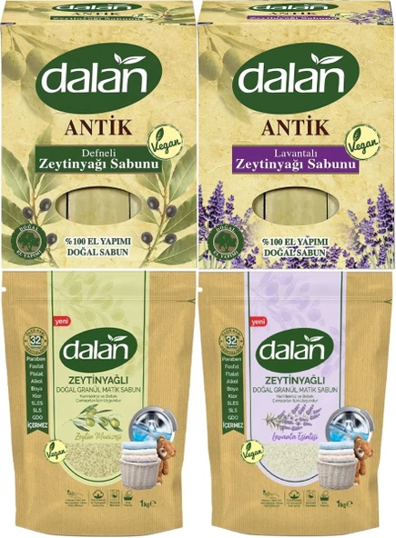Dalan Antik Defneli Zeytinyağı Sabunu 900GR*2PK & Granül Sabun Tozu 1KG*2PK (Karma 4 Lü Avantaj Set)
