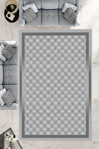 Makinede Yıkanabilir Leke Tutmaz  Gri Dot Keçe Kaymaz Taban Modern Salon Saçaksız Halı B1291  GRİ 100 x 300