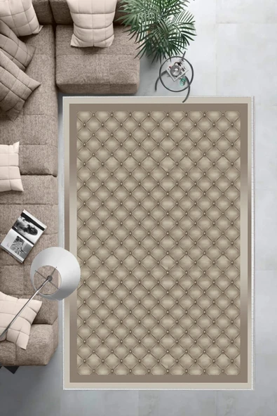 Makinede Yıkanabilir Leke Tutmaz  Bej-Vizon Dot Keçe Kaymaz Taban Modern Salon Saçaksız Halı B1290  BEJ-VİZON 80 x 150 - Resim 6