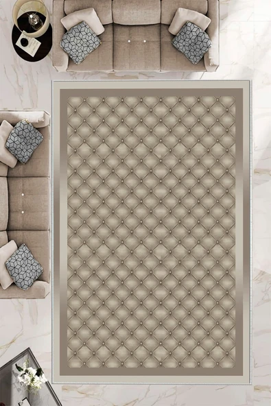Makinede Yıkanabilir Leke Tutmaz  Bej-Vizon Dot Keçe Kaymaz Taban Modern Salon Saçaksız Halı B1290  BEJ-VİZON 80 x 300