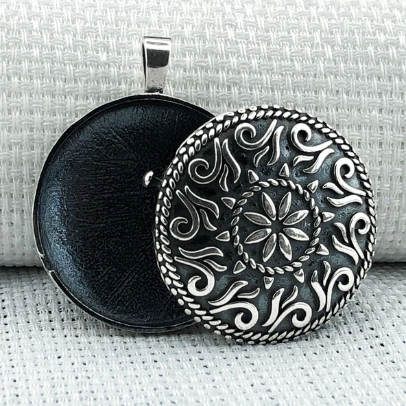 Yuvarlak 925 Ayar Cevşen Muska Kabı Kolye - Resim 3