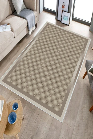 Makinede Yıkanabilir Leke Tutmaz  Bej-Vizon Dot Keçe Kaymaz Taban Modern Salon Saçaksız Halı B1290  BEJ-VİZON 80 x 150 - Resim 3