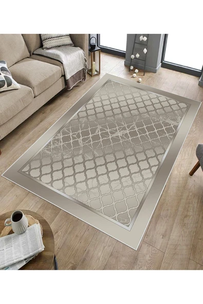Makinede Yıkanabilir Leke Tutmaz  Bej-Vizon Dot Keçe Kaymaz Taban Modern Salon Saçaksız Halı B1284  BEJ-VİZON 200 x 300 - Resim 5