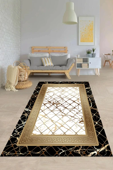 Makinede Yıkanabilir Leke Tutmaz  KARMA Deri Taban Kaymaz Halı ASB1279  KARMA 80 x 200