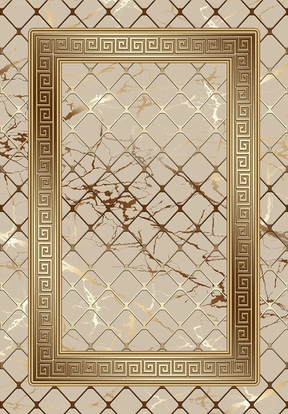 Makinede Yıkanabilir Leke Tutmaz  Vizon-Gold Deko Deri Kaymaz Taban Versace Salon Saçaksız Halı B1280  KARMA 80 x 200 - Resim 2