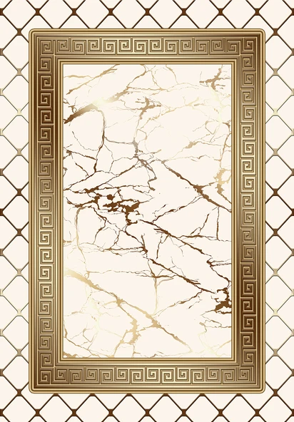 Makinede Yıkanabilir Leke Tutmaz  Krem-Gold Pvc Deri Taban Kaymaz Versace Salon Saçaksız Halı B1282  KARMA 120 x 180 - Resim 3
