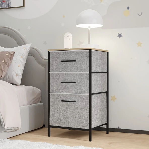 Çocuk 3 Çekmeceli Orta Boy Komodin Sehpa Gri 1603