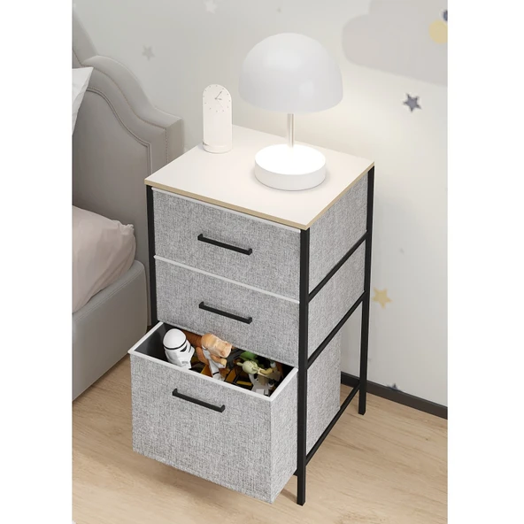 Çocuk 3 Çekmeceli Orta Boy Komodin Sehpa Gri 1603 - 3