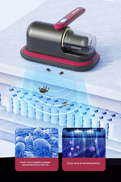 NEUTRON Anti Alerjen Uv Işınlı Şarjlı Yatak Ve Koltuk El Süpürgesi Gri - 5