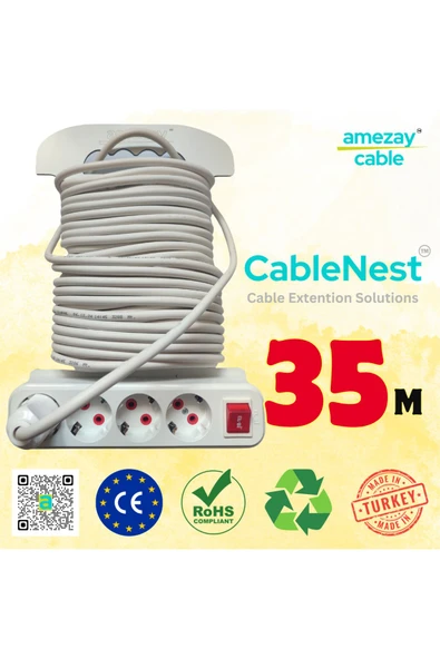 35 Metre Uzatma Kablosu – 3x2.5 TTR 3 PRİZLİ CCA | CableNest Kablo Yuvası | Amezay Cable - 2