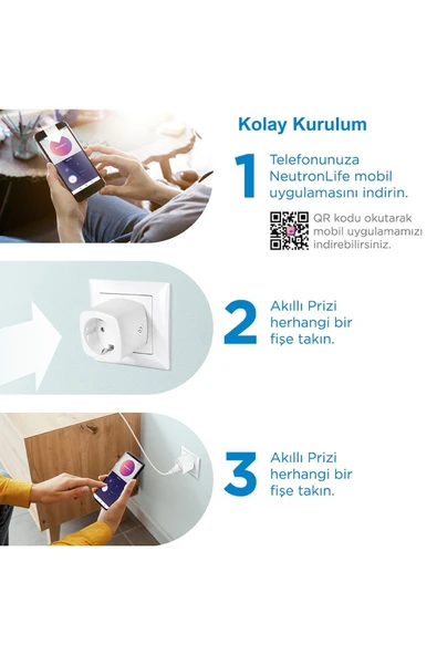 NEUTRON Akıllı Wi-fi Destekli 16a Uzaktan Kontrollü Akım Korumalı Tekli Priz - Uygulama Üzerinden Kontrol - 4