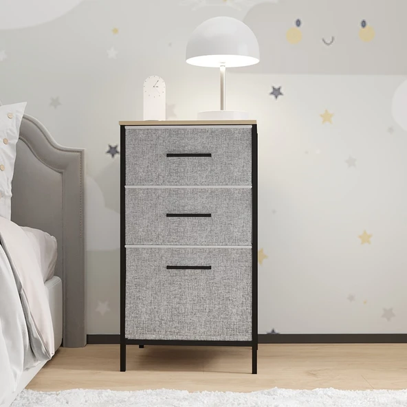 Çocuk 3 Çekmeceli Orta Boy Komodin Sehpa Gri 1603 - 2