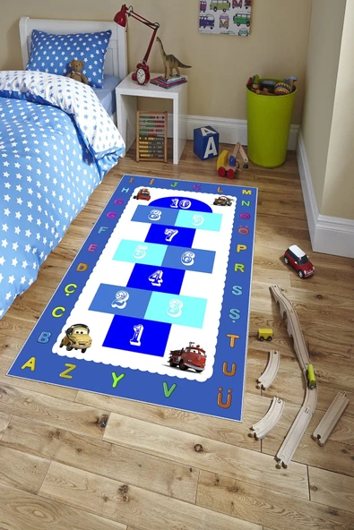 Makinede Yıkanabilir Leke Tutmaz  Mavi-Renkli Pvc Deri Kaymaz Taban Egitici Çocuk Saçaksız Halı H7126  ÇOKLU 120 x 180 - 3