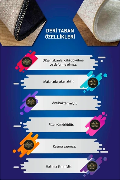 Makinede Yıkanabilir Leke Tutmaz  Gri Pvc Deri Kaymaz Taban Fil Çocuk Saçaksız Halı H7111  ÇOKLU 80 x 300 - 5