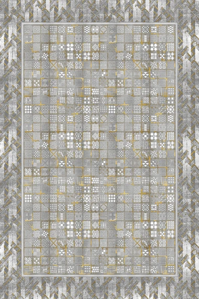 Makinede Yıkanabilir Leke Tutmaz  Gri-Gold Pvc Deri Kaymaz Taban Modern Salon Saçaksız Halı B1310  GRİ-GOLD 120 x 180 - 2