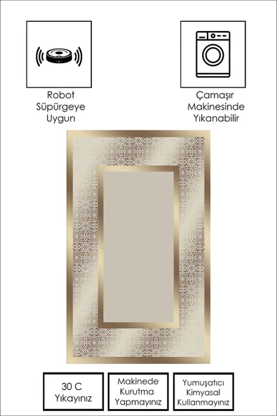 Makinede Yıkanabilir Leke Tutmaz  GOLD Modern Çerçeve Desen Halı B1327  80 x 300 GOLD - 5