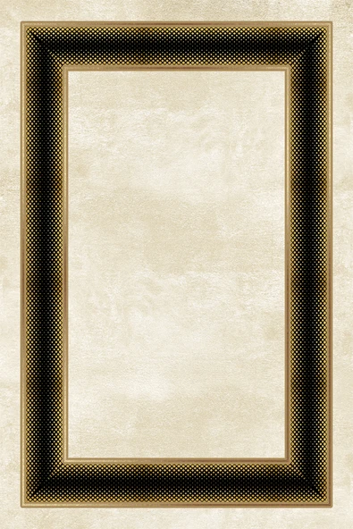 Makinede Yıkanabilir Leke Tutmaz  Gold-Siyah Pvc Deri Kaymaz Taban Çerçeve Salon Saçaksız Halı B1301  KREM-SİYAH 200 x 300 - 2