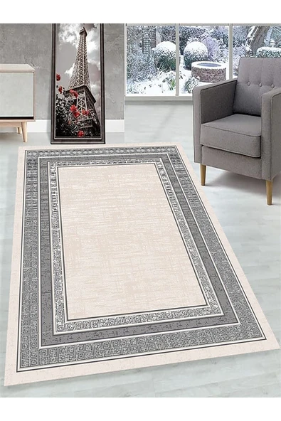 Makinede Yıkanabilir Leke Tutmaz  Mavi Makina Dokuma Kaymaz Taban verHalı Ald38  Gri 80 x 150 - Resim 2