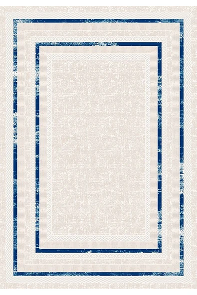 Makinede Yıkanabilir Leke Tutmaz  Vizon Makina Dokuma Kaymaz Taban Vintage Çerçeve Halı Ald37  Mavi 120 x 180 ürün görseli
