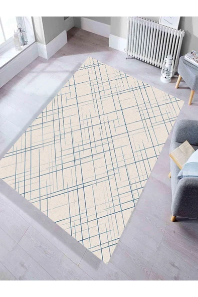 Makinede Yıkanabilir Leke Tutmaz  Mavi Makina Dokuma Kaymaz Taban Cam Kırığı Desen Halı Ald41  Mavi 80 x 150 - Resim 2