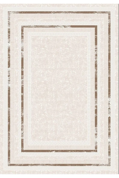 Makinede Yıkanabilir Leke Tutmaz  Vizon Makina Dokuma Kaymaz Taban Vintage Çerçeve Halı Ald37  Vizon 100 x 200