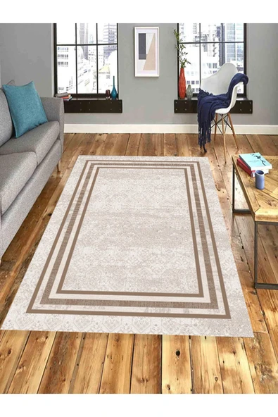 Makinede Yıkanabilir Leke Tutmaz  Vizon Makina Dokuma Kaymaz Taban Palet Desen Halı Ald42  Vizon 100 x 200 - Resim 2