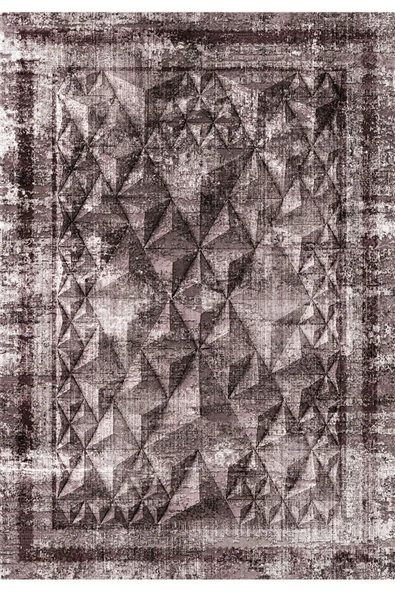 Makinede Yıkanabilir Leke Tutmaz  Mürdüm Pvc Deri Kaymaz Taban Modern Salon Saçaksız Halı B-1107  ÇOKLU 100 x 350 - Resim 2