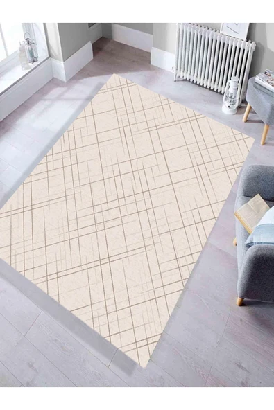 Makinede Yıkanabilir Leke Tutmaz  Mavi Makina Dokuma Kaymaz Taban Cam Kırığı Desen Halı Ald41  Vizon 160 x 230 ürün görseli