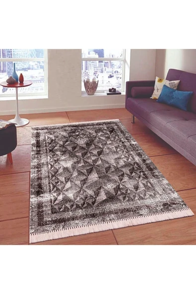 Makinede Yıkanabilir Leke Tutmaz  Mürdüm Pvc Deri Kaymaz Taban Modern Salon Saçaksız Halı B-1107  ÇOKLU 100 x 350 - Resim 4