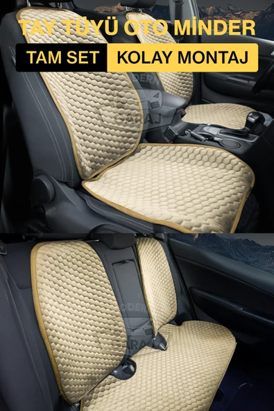 Dacia Logan, Duster, Sandero Uyumlu Ön Arka Tay Tüyü Koltuk Minderi Krem -7 Parça-