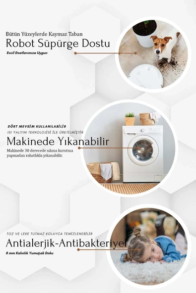Makinede Yıkanabilir Leke Tutmaz  Mürdüm Pvc Deri Kaymaz Taban Göbekli Salon Saçaksız Halı B1140  ÇOKLU 180 x 280