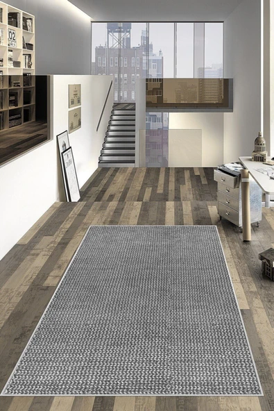 Makinede Yıkanabilir Leke Tutmaz  GRİ Dijital Baskılı Pvc Taban Kaymaz Halı C2090-1  ÇOKLU 150 x 200