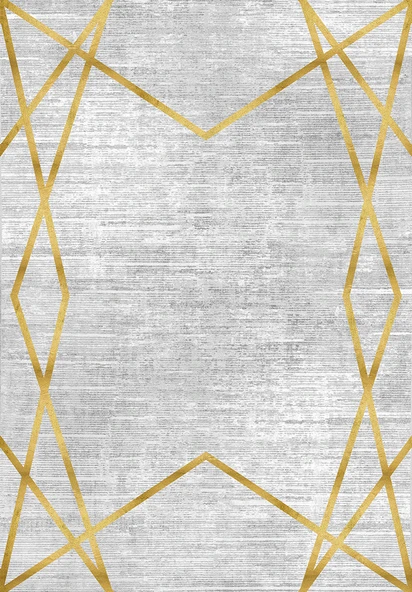 Makinede Yıkanabilir Leke Tutmaz  Gri-Gold Pvc Deri Kaymaz Taban Modern Salon Saçaksız Halı B1147  ÇOKLU 130 x 180 - 2