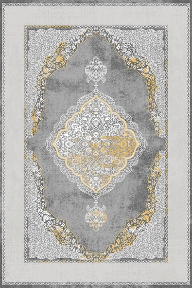 Makinede Yıkanabilir Leke Tutmaz  Gri Dot Keçe Kaymaz Taban ÇerçeveGöbek Salon Saçaksız Halı E4143  GRİ 100 x 200 ürün görseli