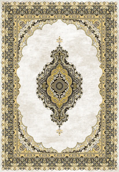 Makinede Yıkanabilir Leke Tutmaz  Sarı Dot Keçe Kaymaz Taban Göbekli Salon Saçaksız Halı E4151  SARI 80 x 150 - Resim 2